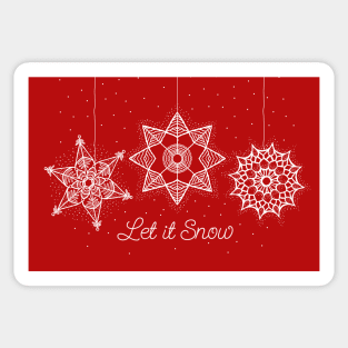 Let it Snow Christmas white snowflake illustration. Hand-drawn macrame snowflakes trendy illustration. Sticker